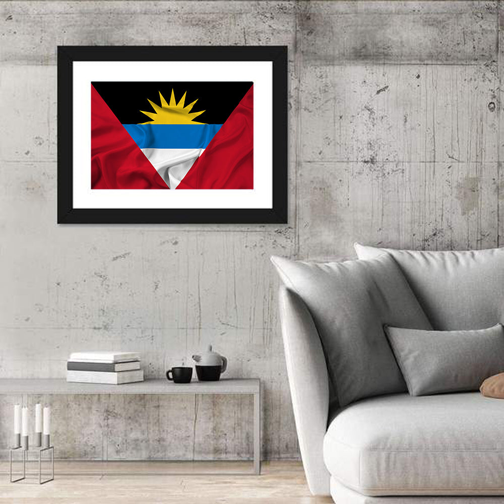 Waving Antigua and Barbuda Flag Wall Art in a room, landscape