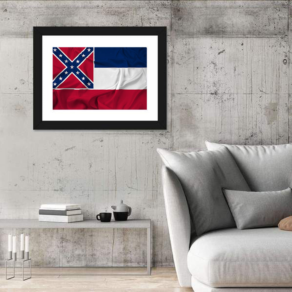 Mississippi State Flag Waving Wall Art in a room, landscape