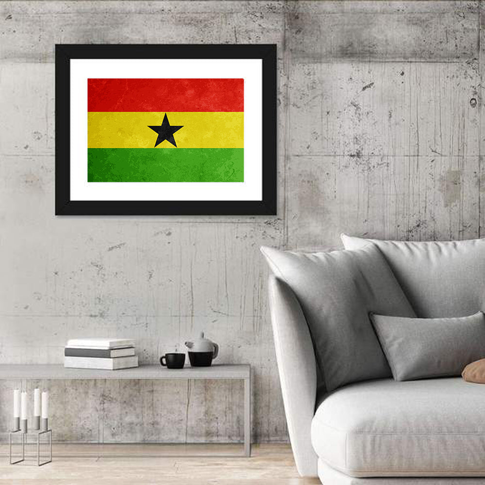 Ghana Flag with Centered Black Star Wall Art in a room, landscape