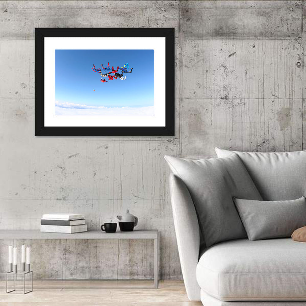Skydiving Formation Over Clouds Wall Art
