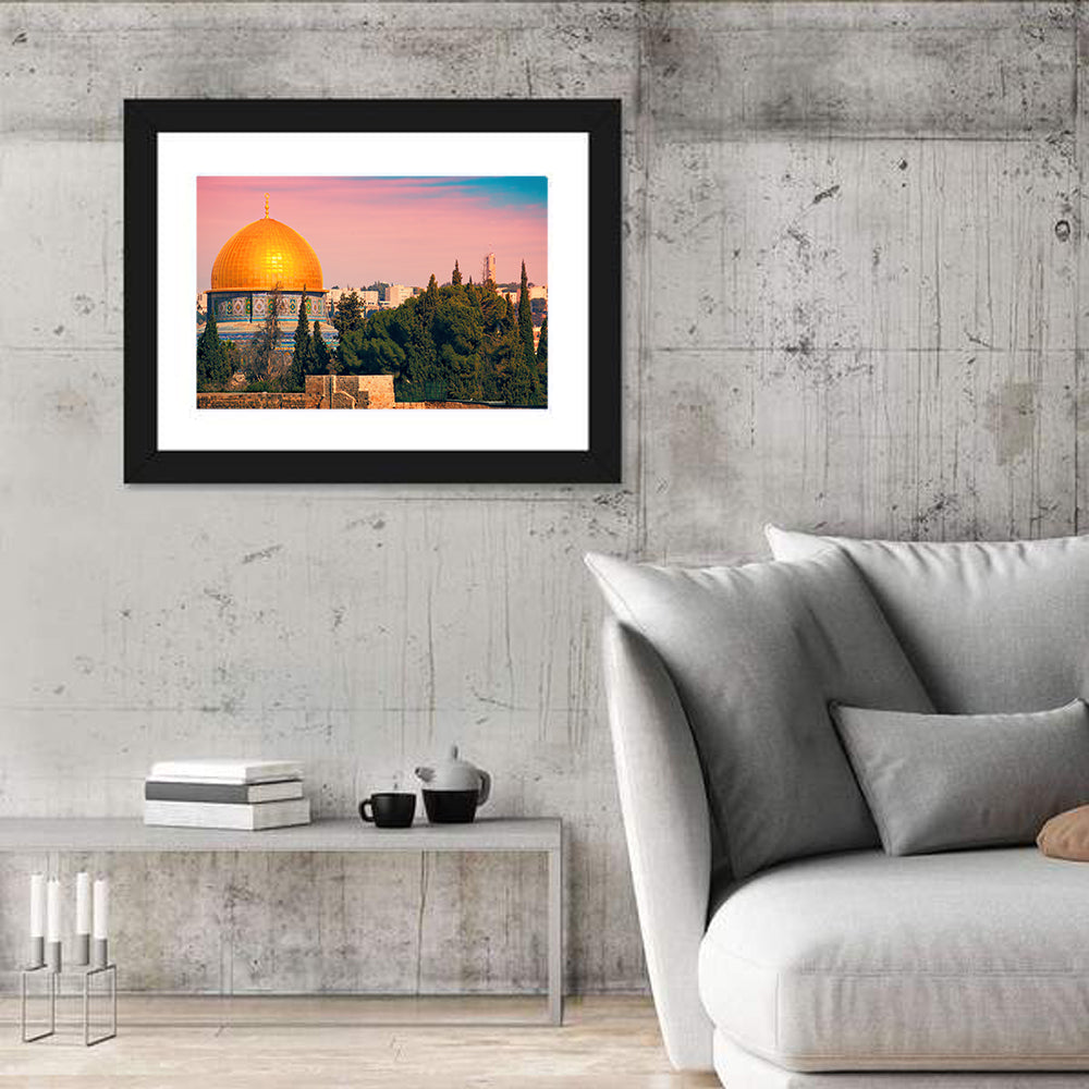 Dome of the Rock at Golden Hour Wall Art in a room, landscape