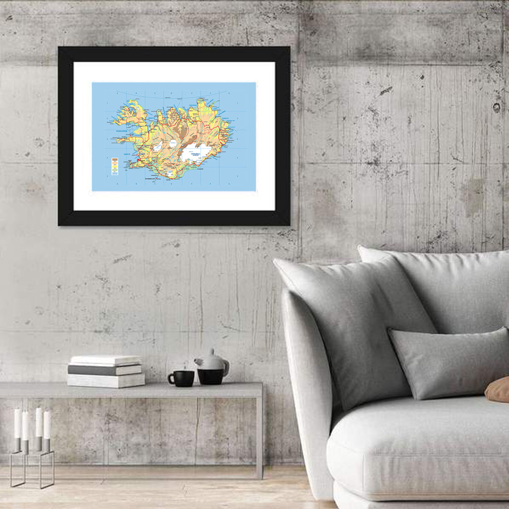 Iceland Map Wall Art in a room, landscape
