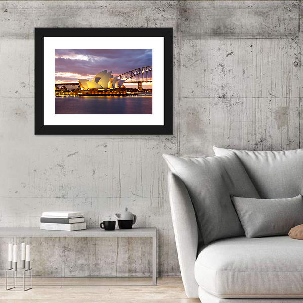 Sydney Opera House at Dusk with Harbour Bridge Wall Art