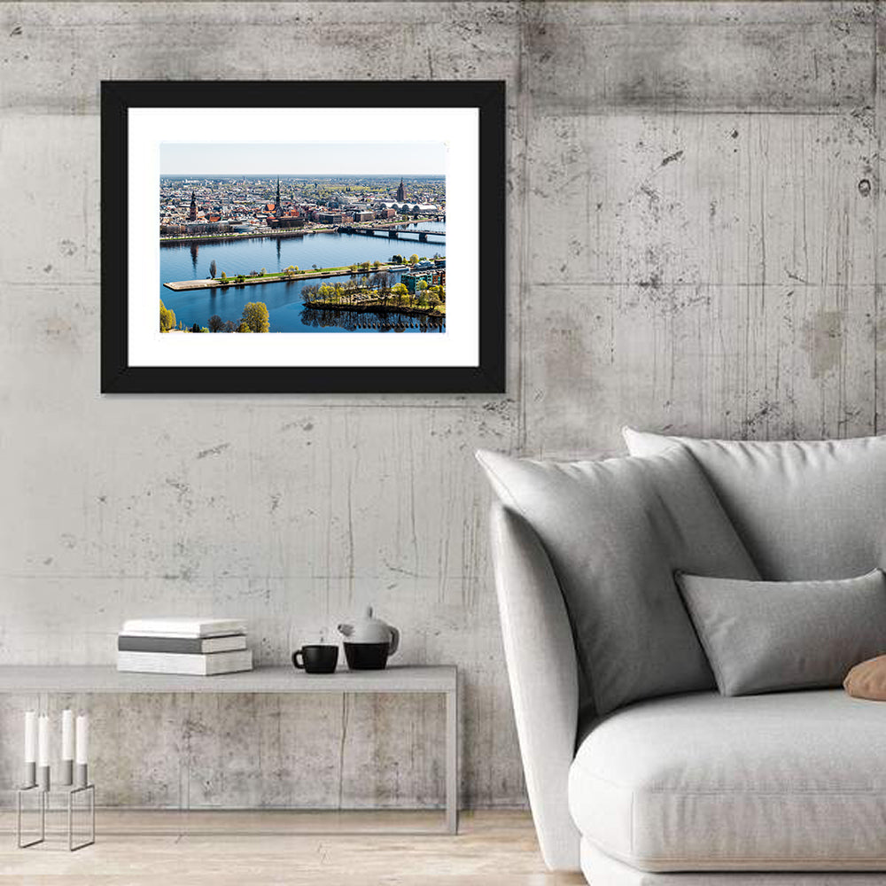 Riga Riverfront with St. Peter's Church Wall Art in a room, landscape