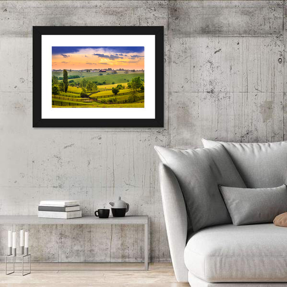 Kentucky Farm at Dusk Wall Art in a room, landscape