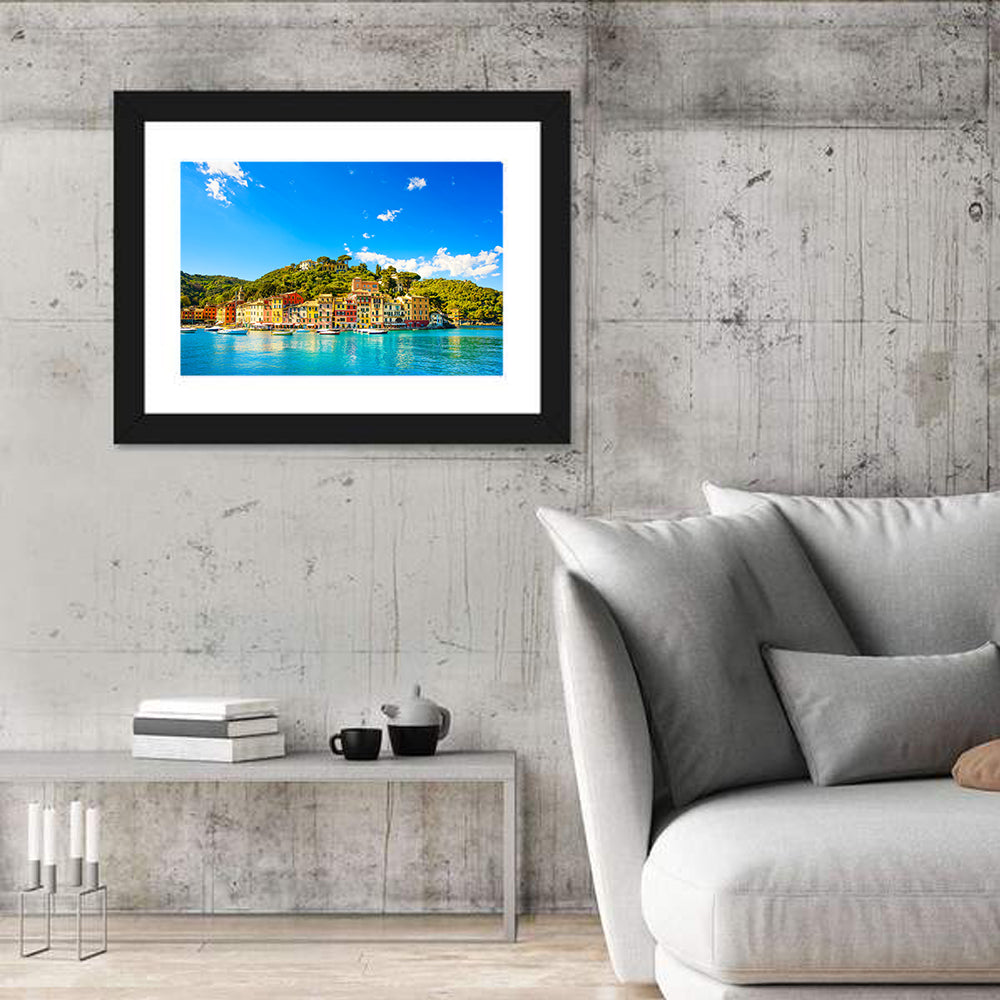 Colorful Portofino Harbor Wall Art in a room, landscape