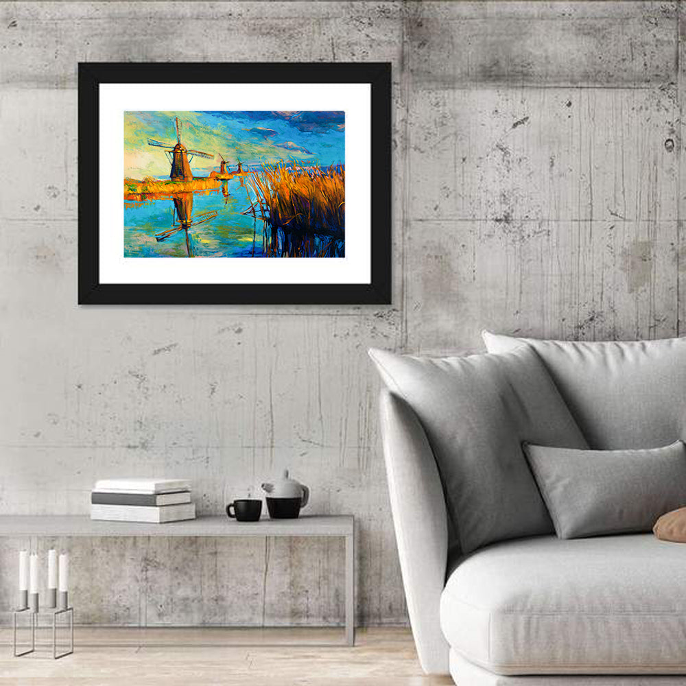 Windmills Near Lake Wall Art