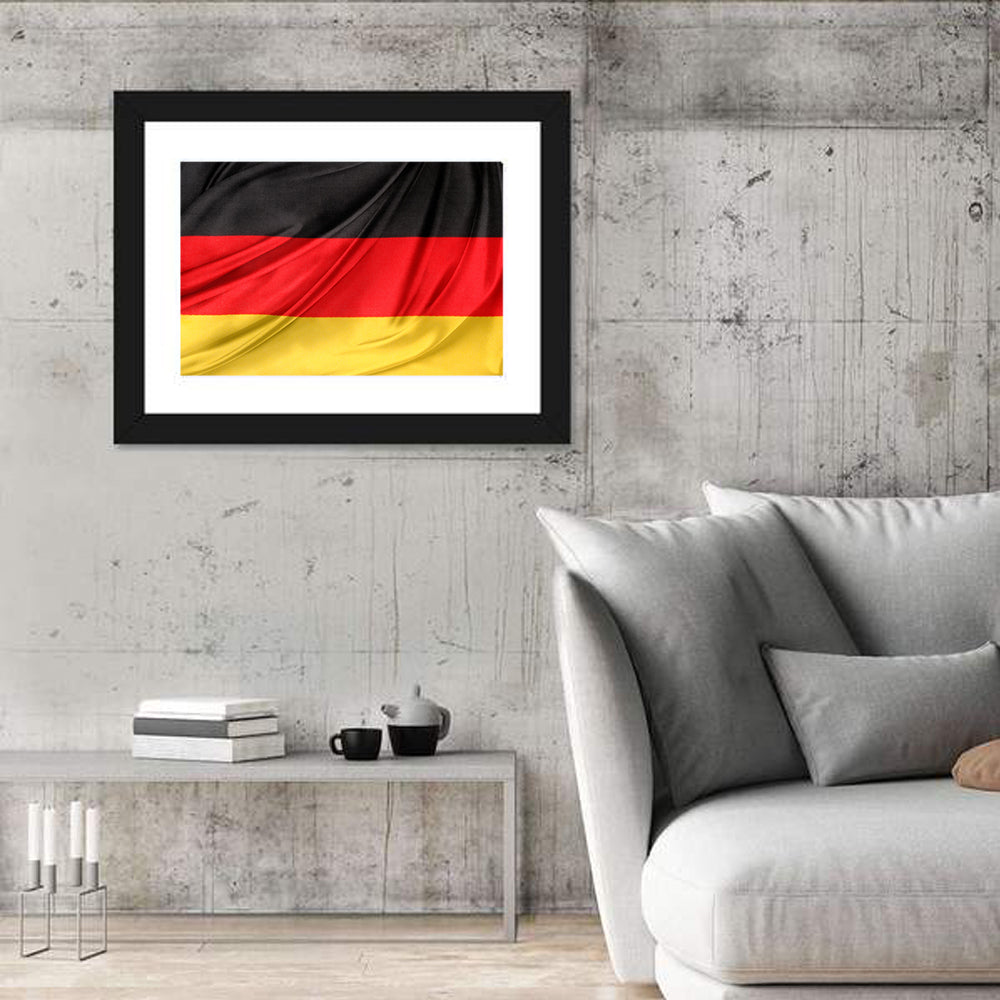 Draped German Flag Wall Art in a room, landscape