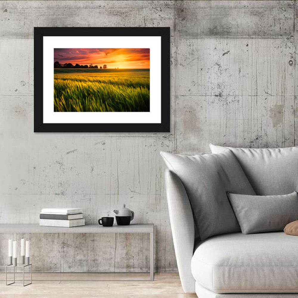 Wheat Field at Golden Hour Wall Art in a room, landscape
