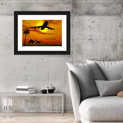 Tropical Sunset With Airplane Wall Art