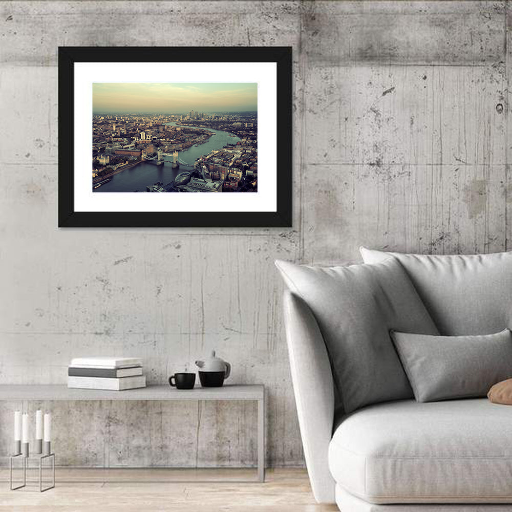 Aerial View of Tower Bridge Wall Art in a room, landscape