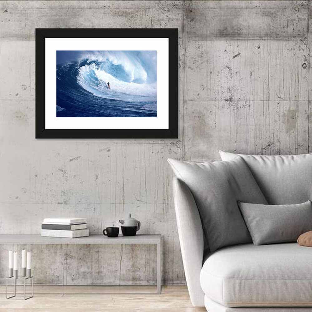 Surfer in Barrel Wave Wall Art in a room, landscape