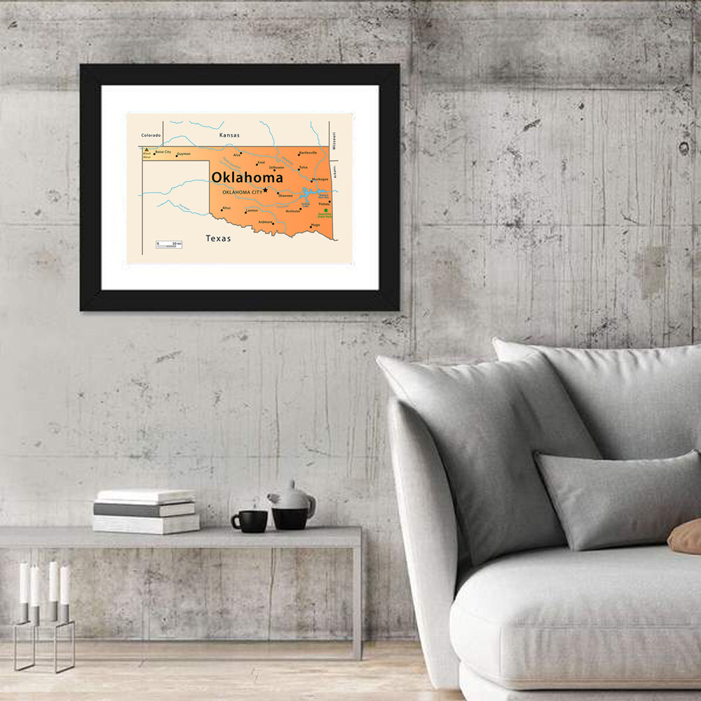 Oklahoma State Map Wall Art