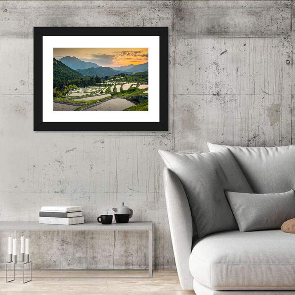 Sunset Over Japanese Rice Terraces Wall Art