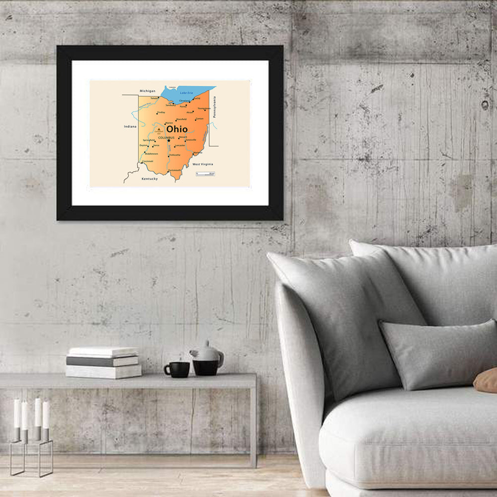 Ohio State Map Wall Art in a room, landscape