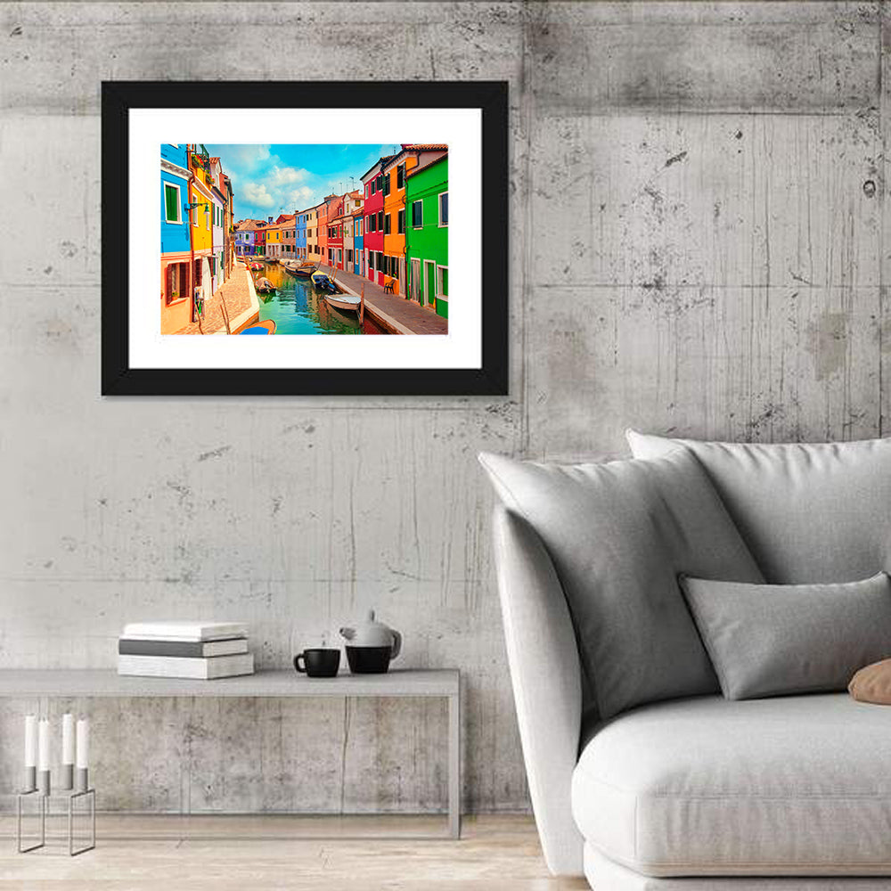 Burano Canal with Colorful Houses Wall Art in a room, landscape