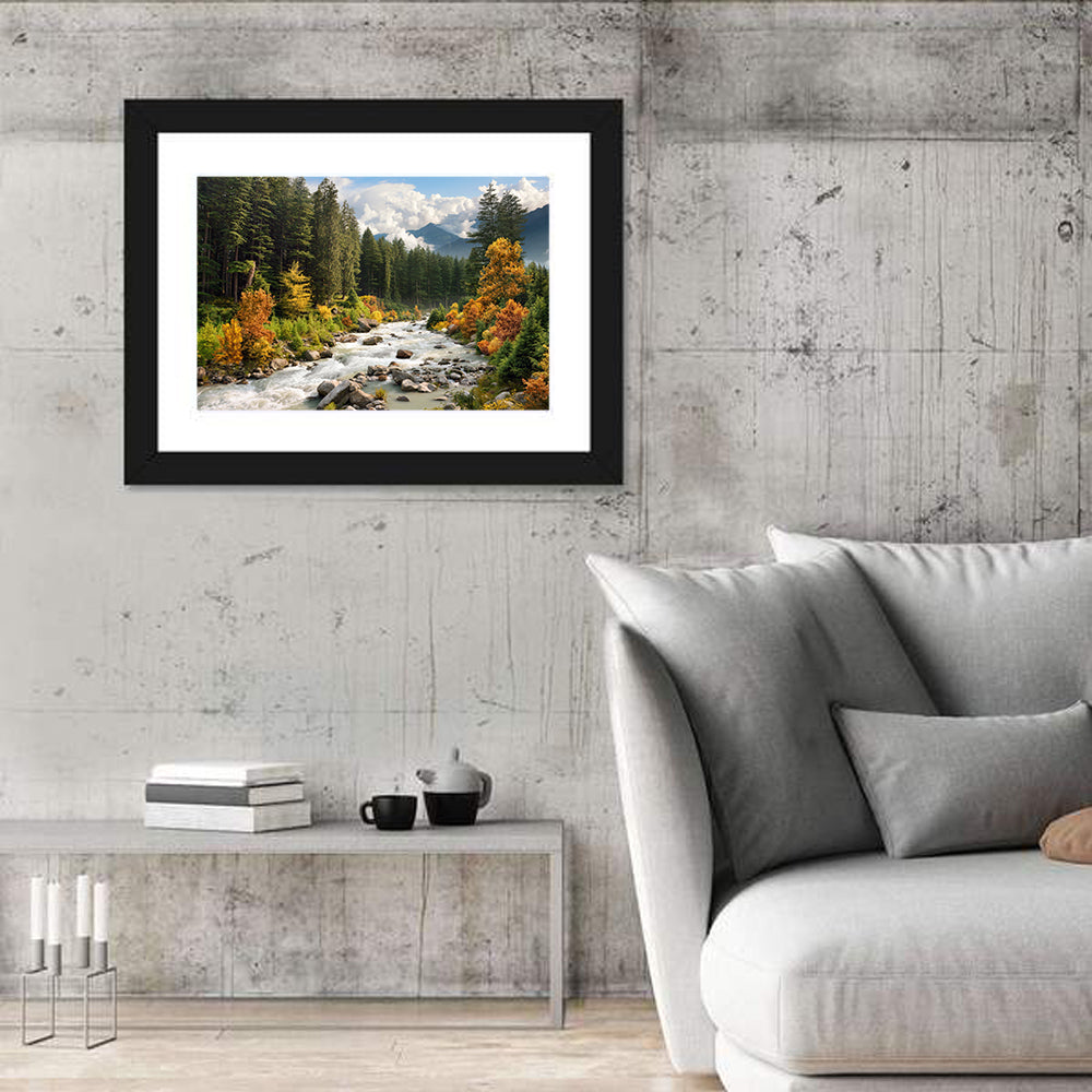 Autumn Mountain Stream with Rapids Wall Art