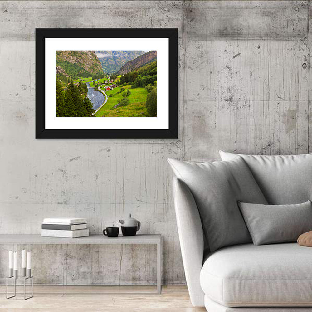 Flam Village Norway Wall Art in a room, landscape
