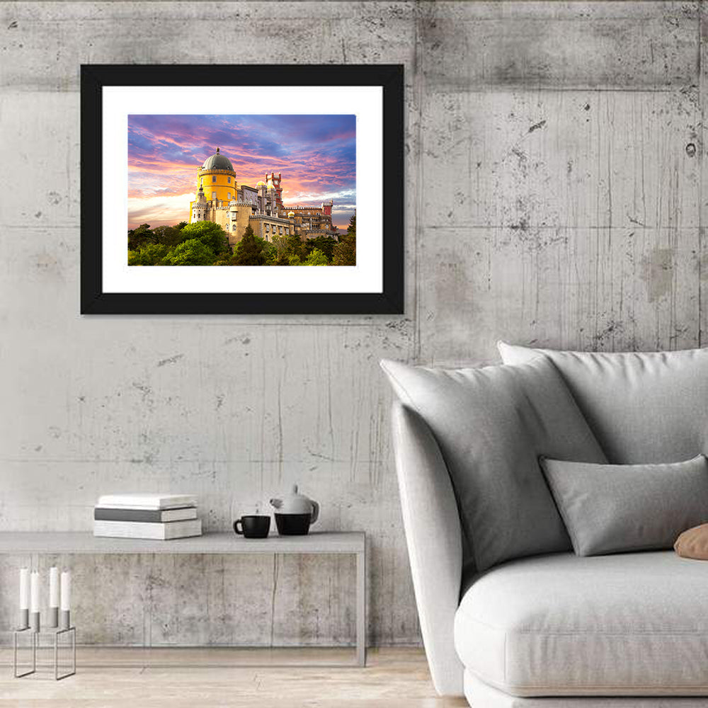 Pena Palace at Golden Dusk, Sintra Wall Art in a room, landscape
