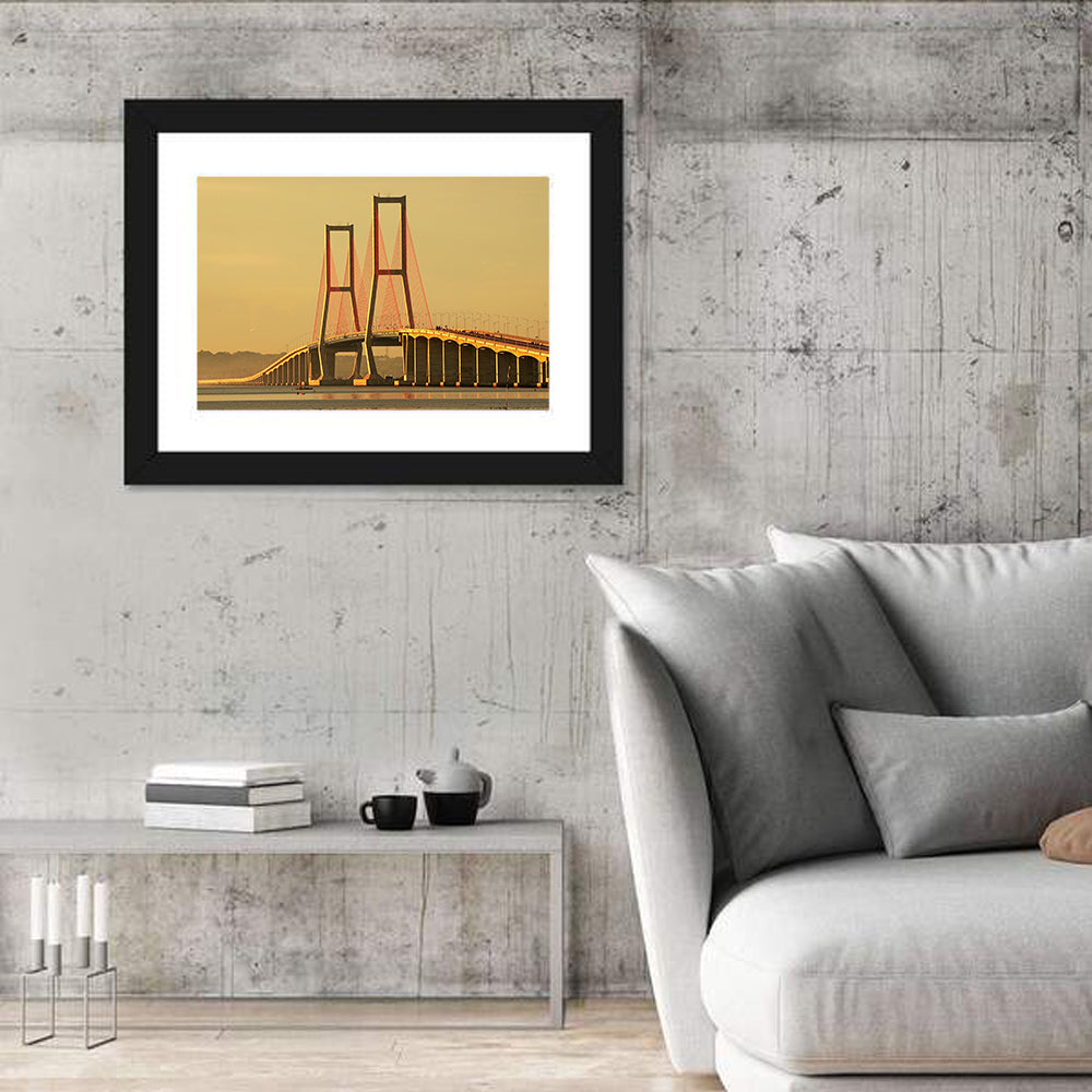 Suramadu Bridge at Golden Hour Wall Art in a room, landscape