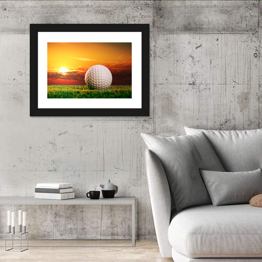 Golf Ball at Sunset Wall Art in a room, landscape