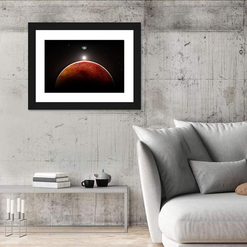 Mars with Moon Wall Art in a room, landscape
