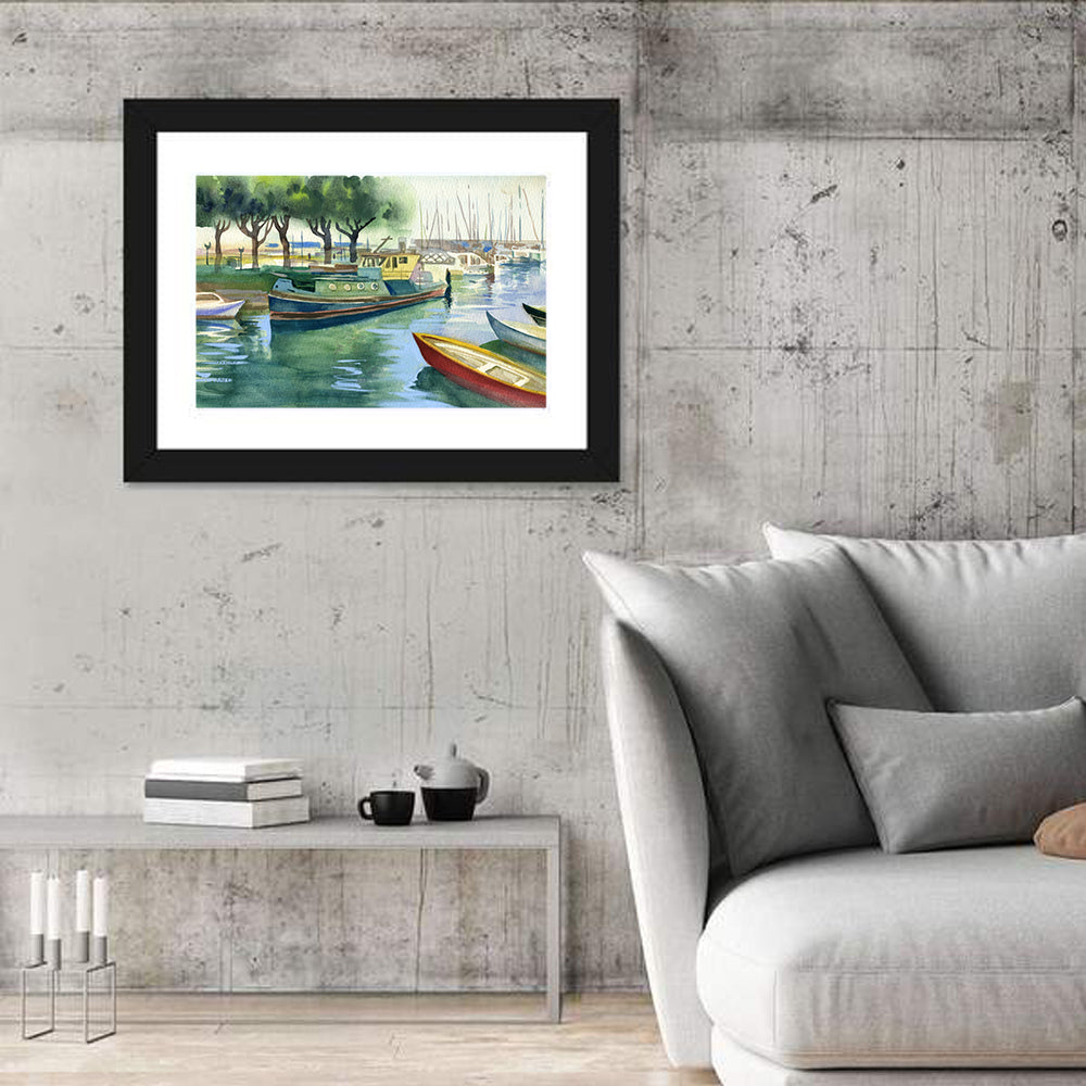 Watercolor Harbor Boats Wall Art