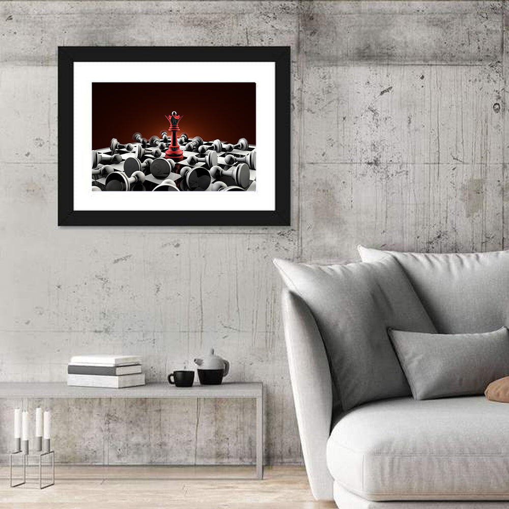 Red Queen Chess Composition Wall Art in a room, landscape