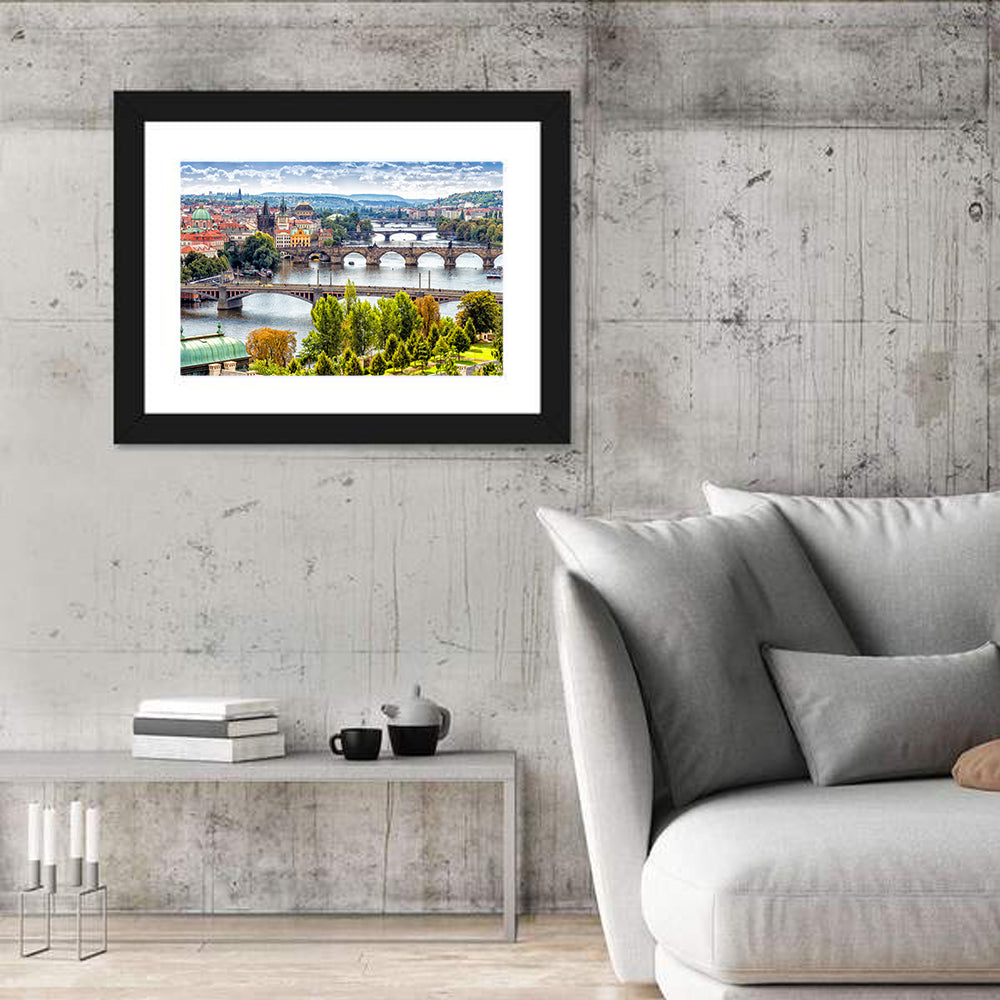 Vltava River Bridges, Prague Wall Art in a room, landscape