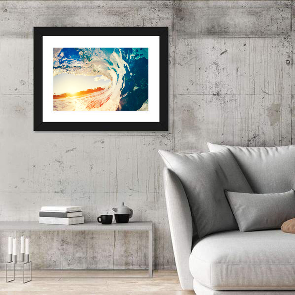 Blue Barrel Wave at Sunset Wall Art