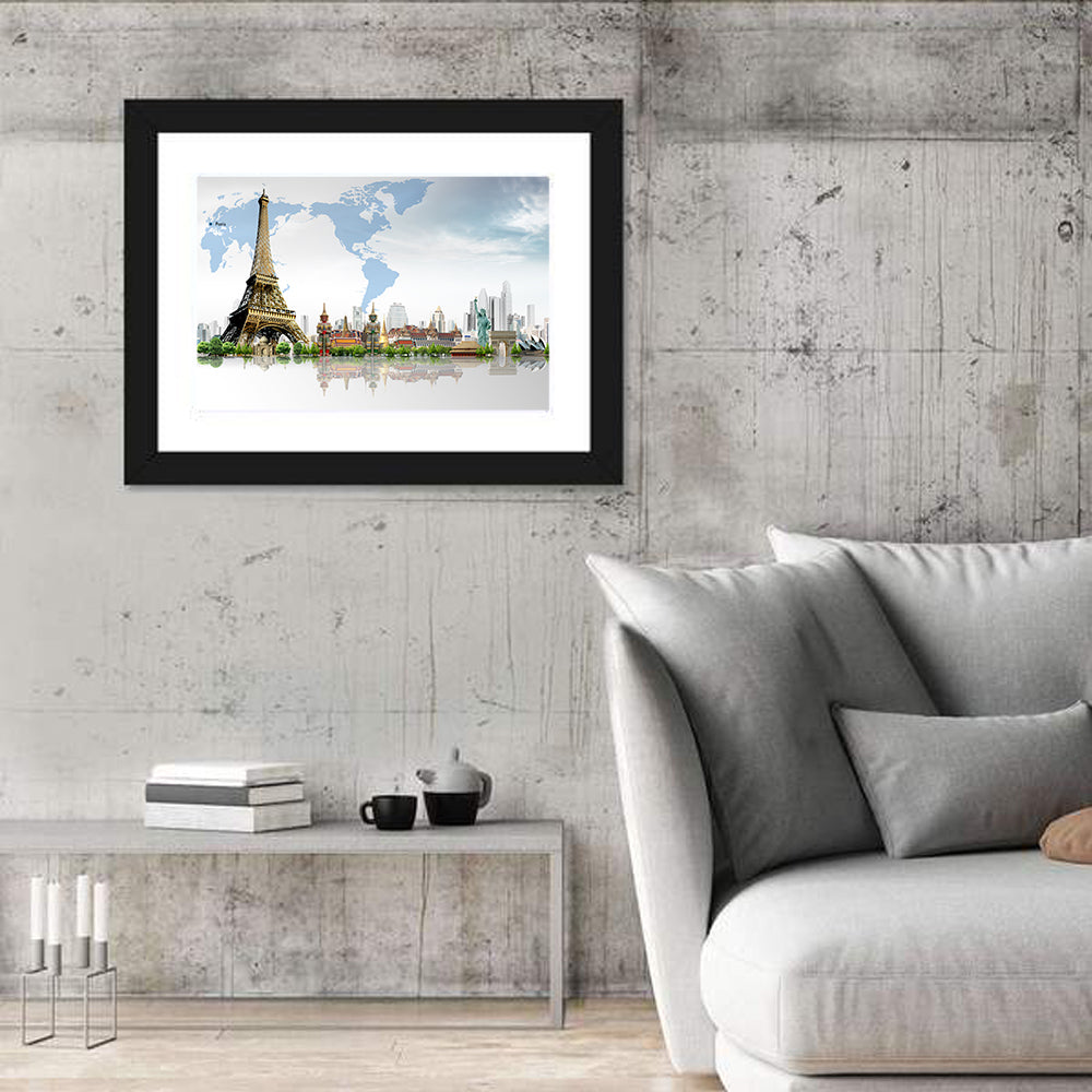 Global Landmarks Collage Wall Art in a room, landscape