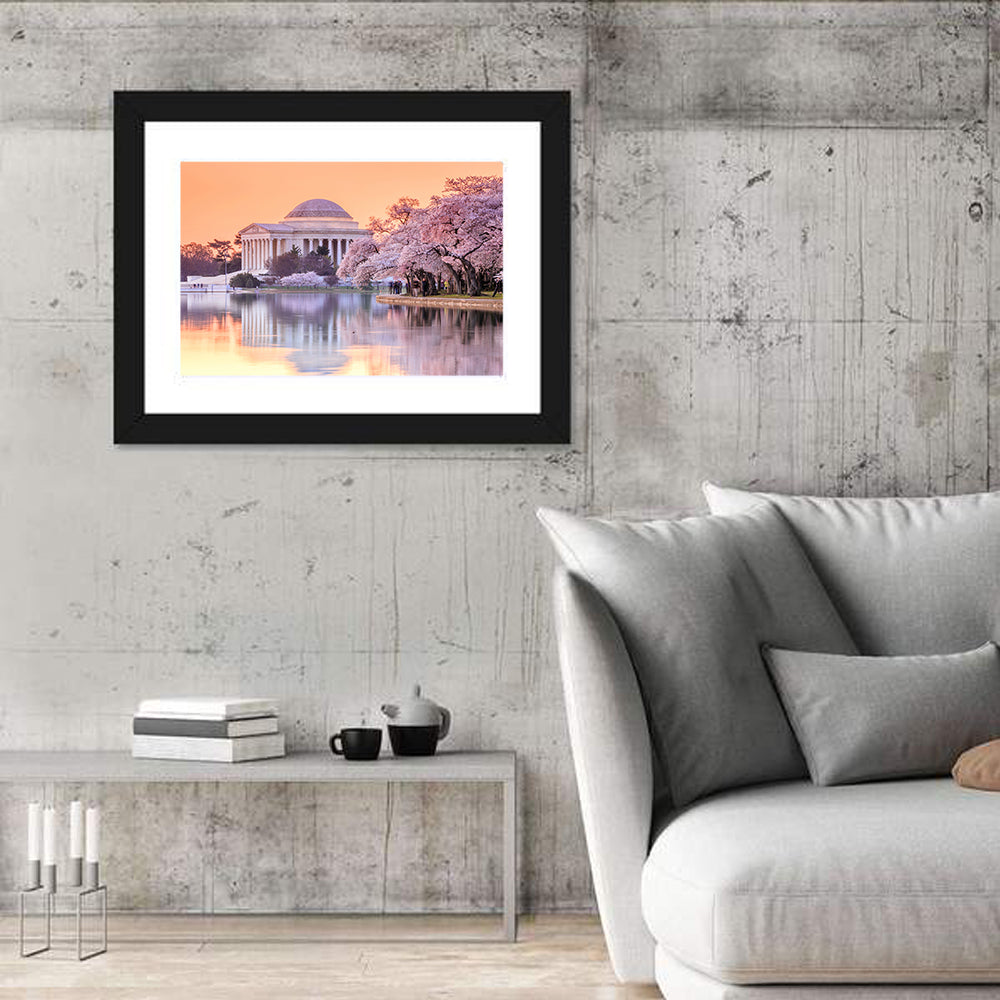 Jefferson Memorial with Cherry Blossoms Wall Art in a room, landscape