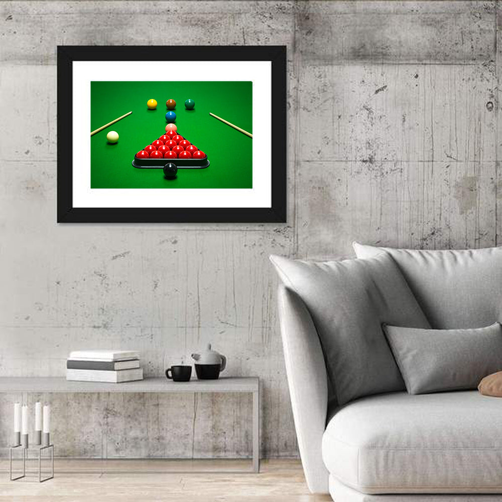 Triangular Snooker Rack Wall Art in a room, landscape