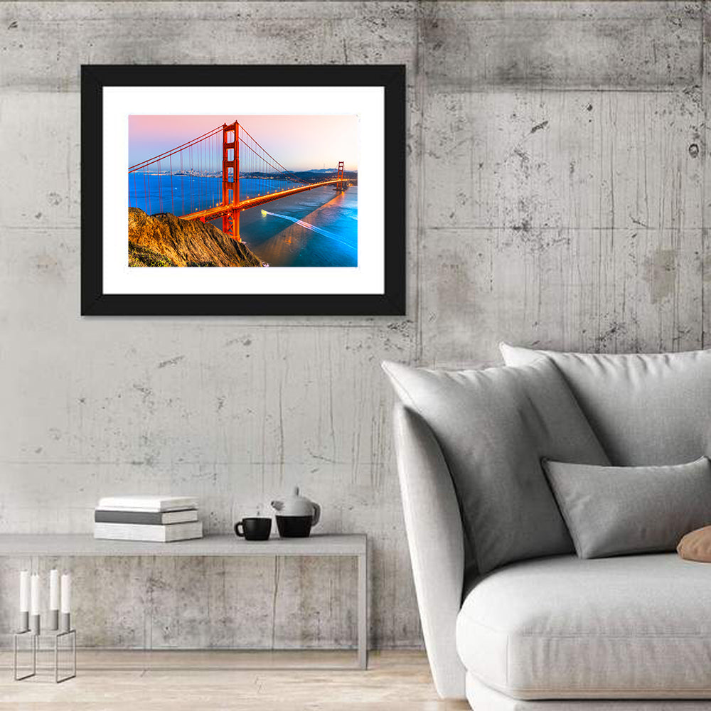 Golden Gate Bridge at Dusk Wall Art in a room, landscape