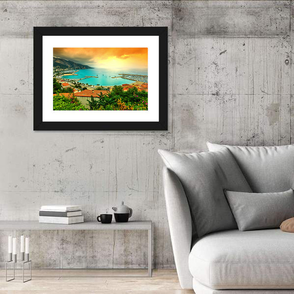 Azur Coast Golden Hour Bay Wall Art in a room, landscape