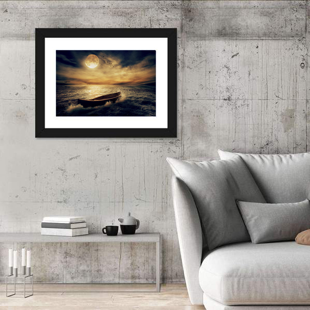 Boat In Stormy Ocean Wall Art