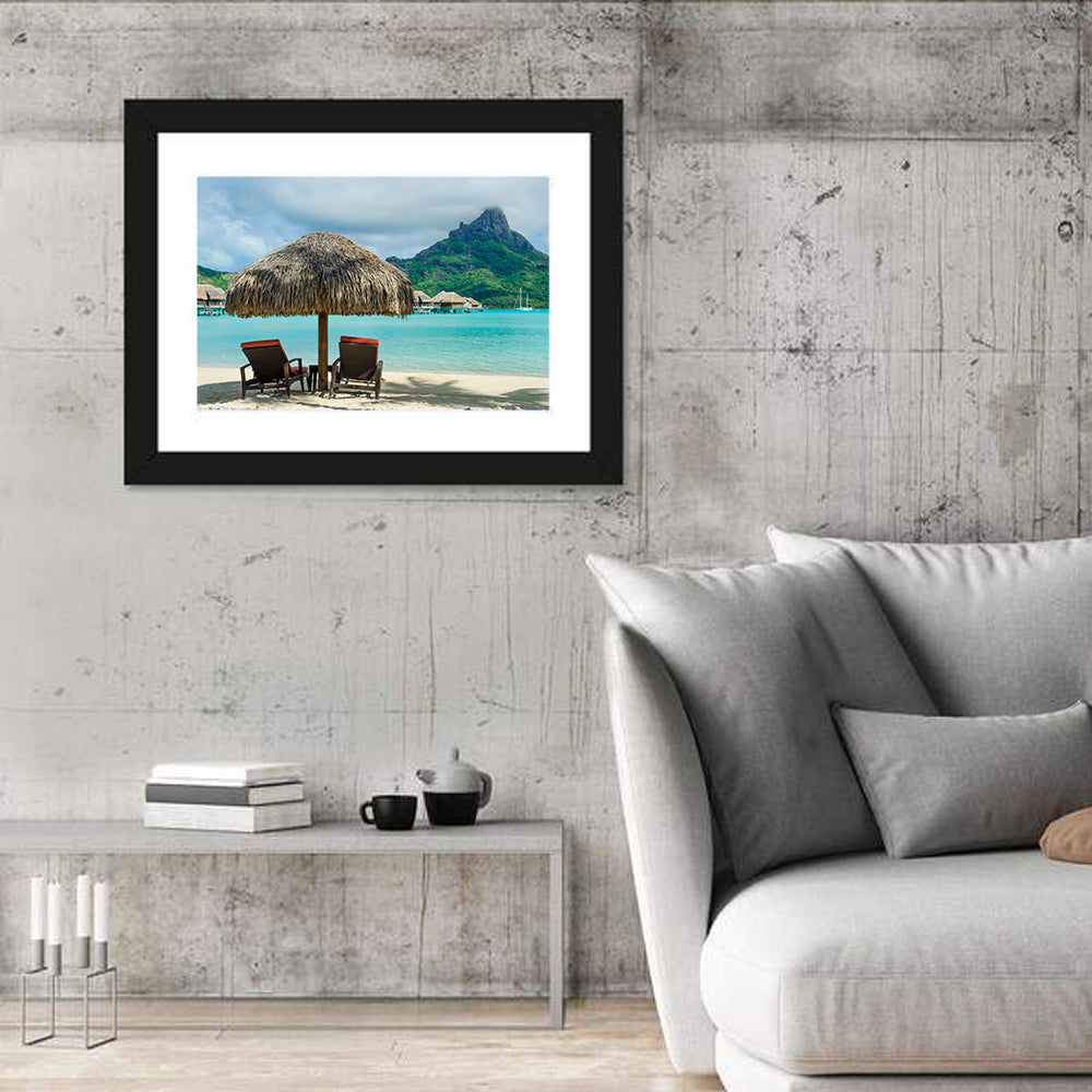 Bora Bora Lagoon with Thatched Umbrella Wall Art