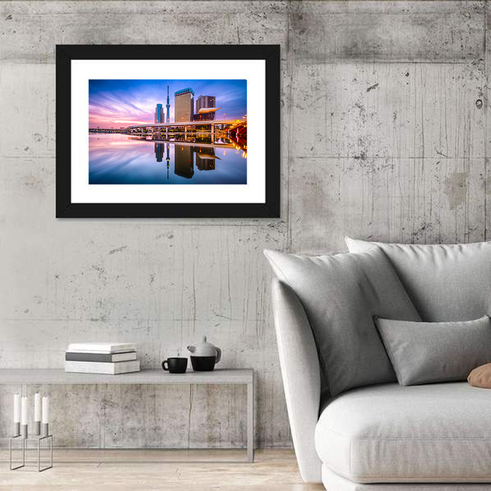 Tokyo Skyline at Dawn Wall Art in a room, landscape