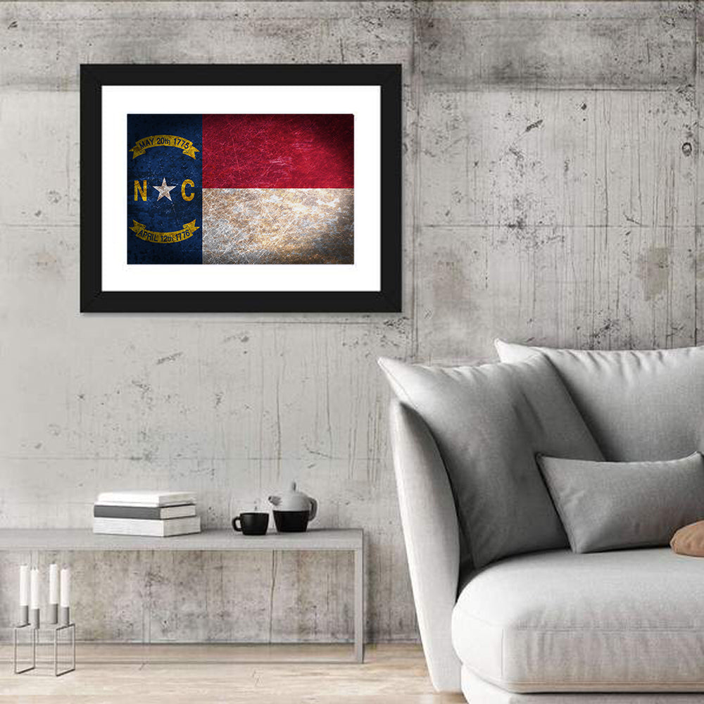 Vintage North Carolina State Flag Wall Art in a room, landscape