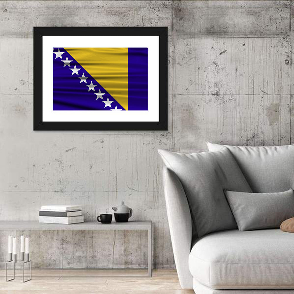 Bosnia and Herzegovina Flag Wall Art in a room, landscape
