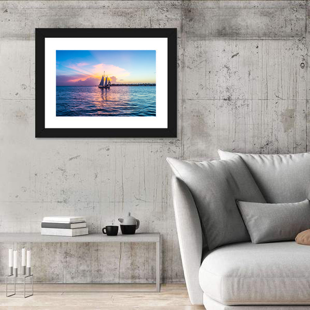 Key West Sailboat at Sunset Wall Art in a room, landscape