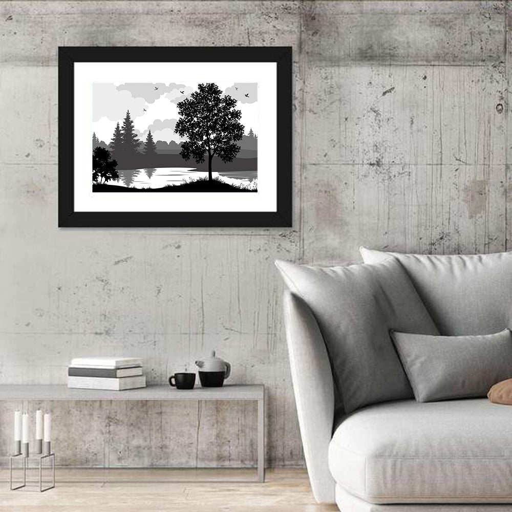 Lake Silhouette with Tree Wall Art