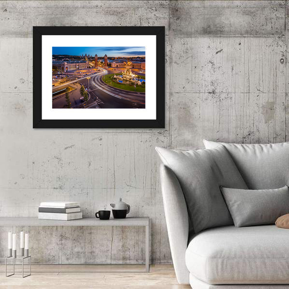 Plaça D'espanya at Night Wall Art in a room, landscape