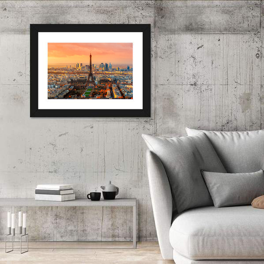 Eiffel Tower at Golden Twilight Wall Art in a room, landscape
