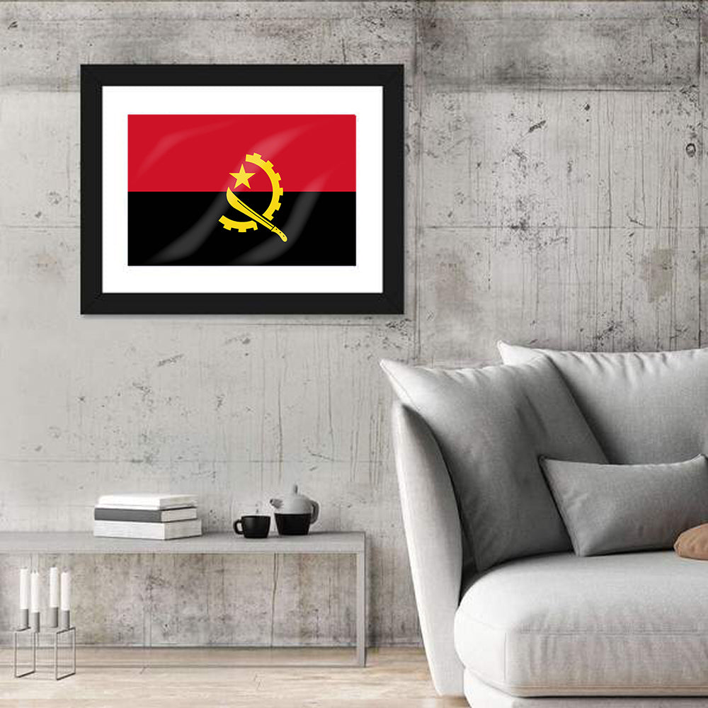 Flag of Angola Wall Art in a room, landscape
