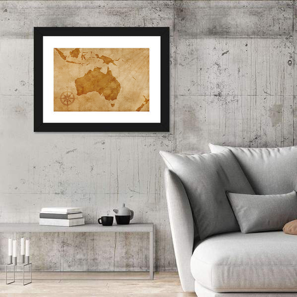 Vintage Grunge Map of Australia Wall Art in a room, landscape