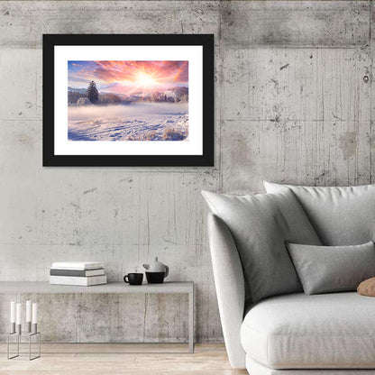 Winter Sunrise In Mountain Village Wall Art