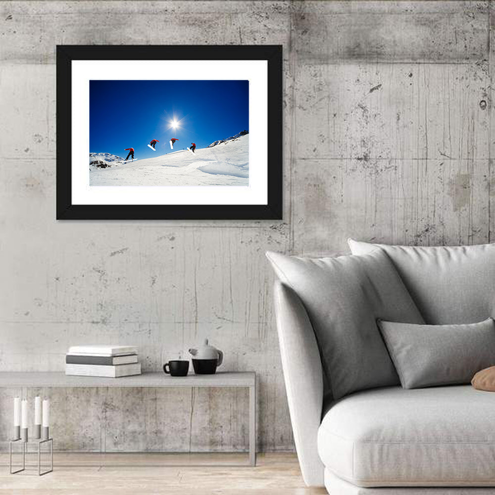 Snowboarder Jump Sequence Wall Art in a room, landscape