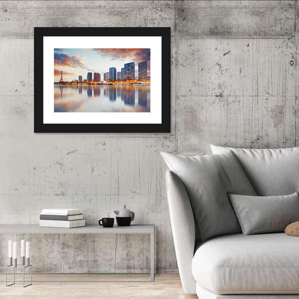 Paris Skyline with Eiffel Tower Wall Art in a room, landscape