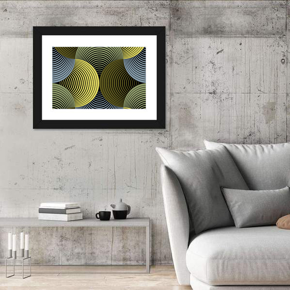 Olive and Yellow Petal Grid Wall Art in a room, landscape